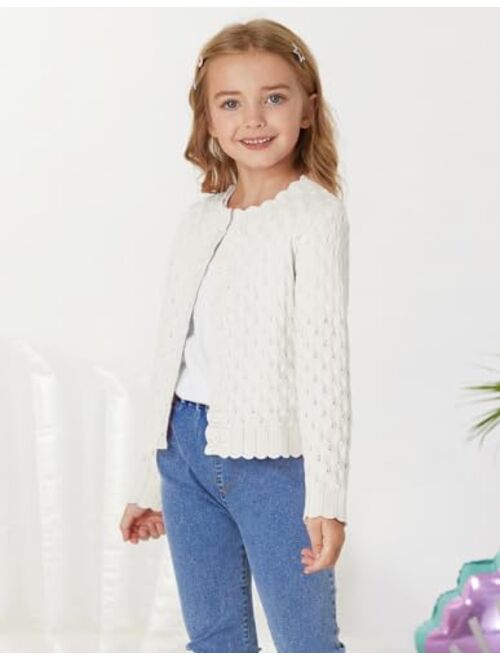 GRACE KARIN Girls Cropped Cardigan Sweaters Long Sleeve Cable Knit Button Front Sweater 5-12Y