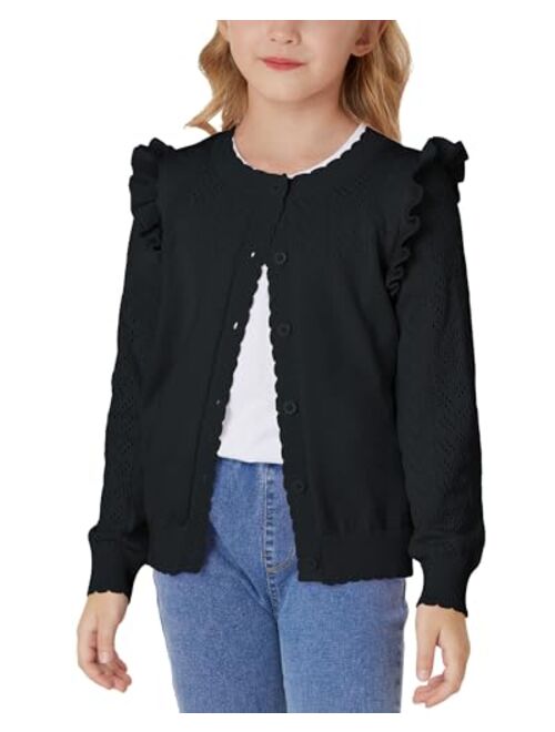Grace Karin Girls Cardigan Cable Knit Sweater Long Sleeve Open Front Button Light Weight Solid Crochet Shrug 5-12
