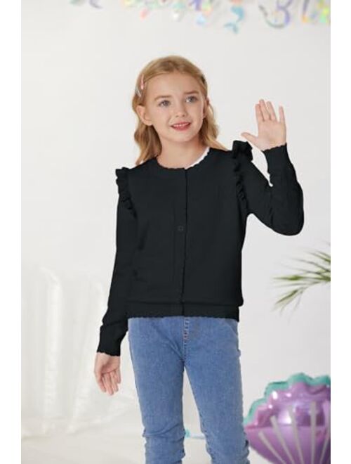Grace Karin Girls Cardigan Cable Knit Sweater Long Sleeve Open Front Button Light Weight Solid Crochet Shrug 5-12