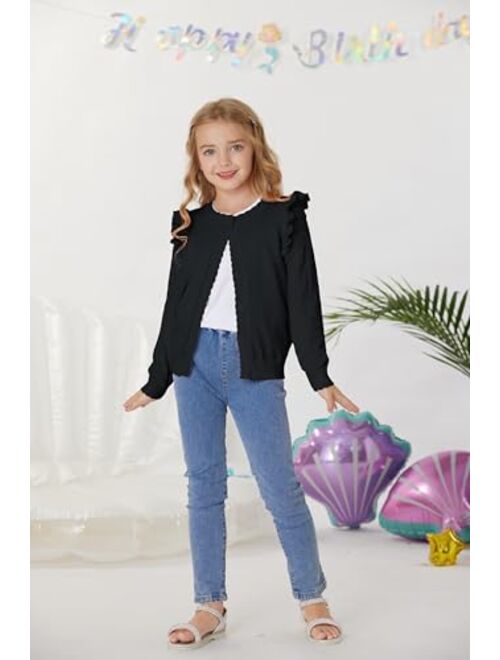 Grace Karin Girls Cardigan Cable Knit Sweater Long Sleeve Open Front Button Light Weight Solid Crochet Shrug 5-12