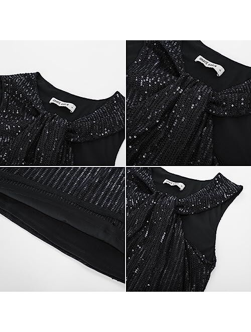 GRACE KARIN 2023 Women's Asymmetrical Twist Neck Sequin Top Slim Fit Cocktail Sparkle Tank Tops