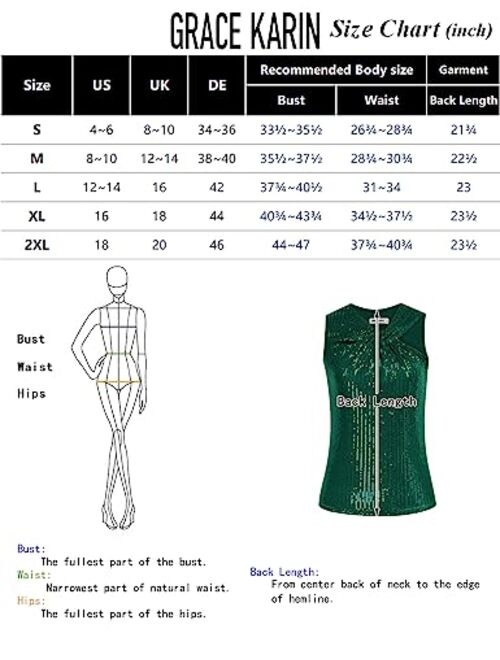 GRACE KARIN 2023 Women's Asymmetrical Twist Neck Sequin Top Slim Fit Cocktail Sparkle Tank Tops