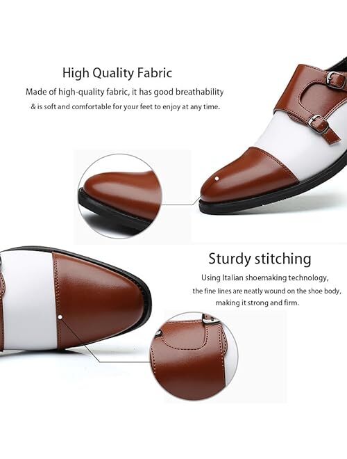 Angrymonkey Mens Personality Double Monk Strap Slip ons Loafers Casual Pointed Toe Low Top Business Formal Dress Oxford Leather Shoes Plus Size-13