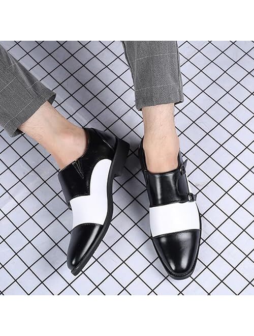 Angrymonkey Mens Personality Double Monk Strap Slip ons Loafers Casual Pointed Toe Low Top Business Formal Dress Oxford Leather Shoes Plus Size-13