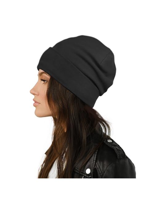 Alnorm Satin Lined Skull Cap Slouchy Slap Beanie Warm Knit Hat for Locs Curls