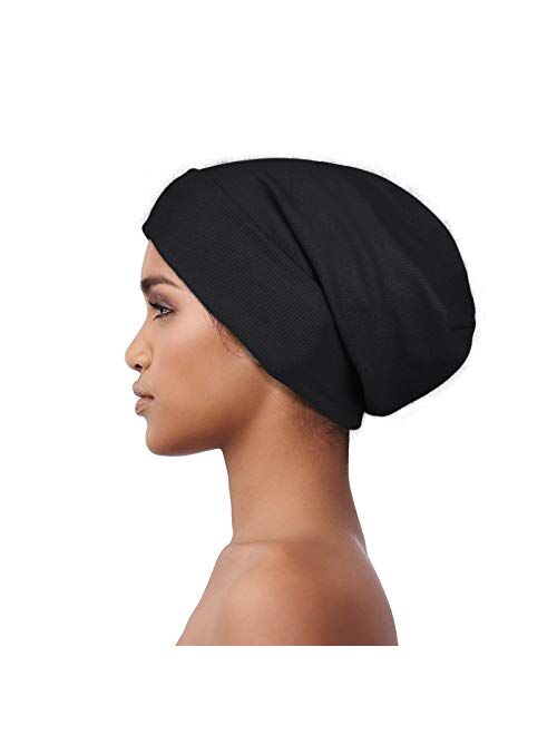 Alnorm Satin Lined Skull Cap Slouchy Slap Beanie Warm Knit Hat for Locs Curls