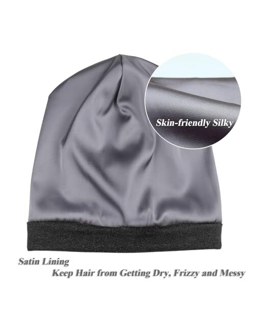 Alnorm Satin Lined Skull Cap Slouchy Slap Beanie Warm Knit Hat for Locs Curls