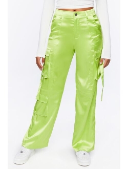 Satin Cargo Mid Rise Pants Lime