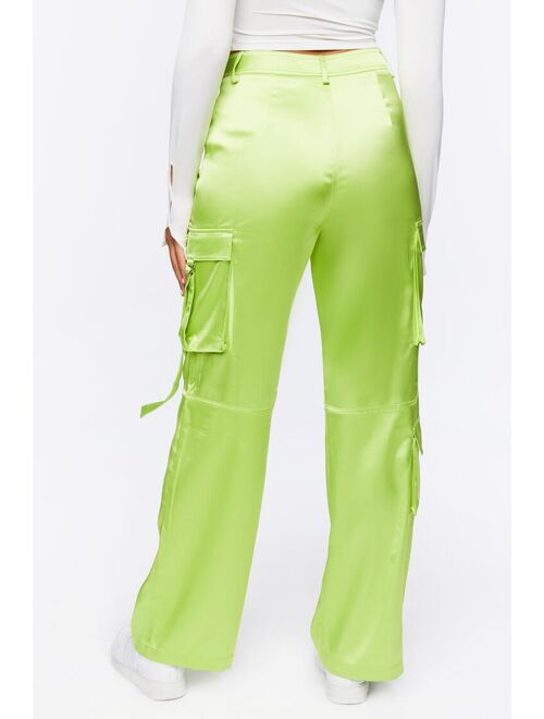 Forever 21 Satin Cargo Mid Rise Pants Lime