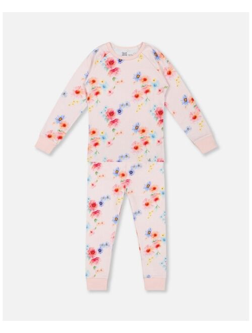 DEUX PAR DEUX Girl Organic Cotton Long Sleeve Two Piece Pajama Light Pink Printed Flowers - Toddler|Child