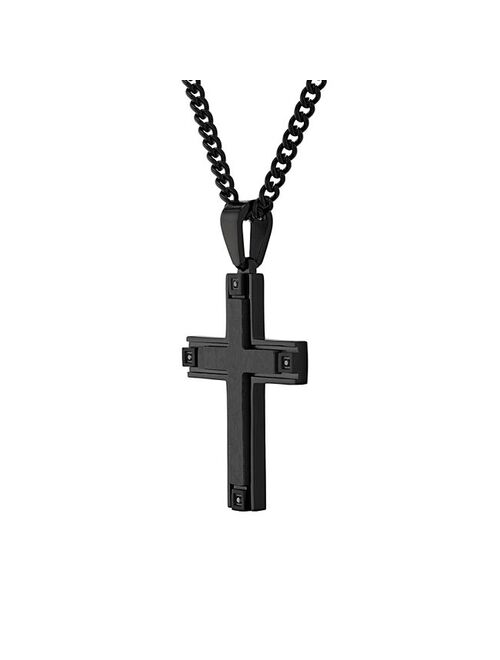 unbranded Men's Black Stainless Steel Black Diamond Accent Cross Pendant Necklace