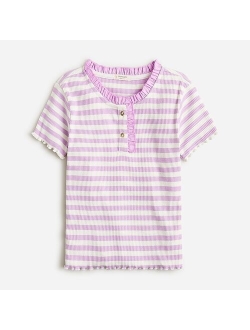 Girls' vintage rib ruffle-trim T-shirt in stripe