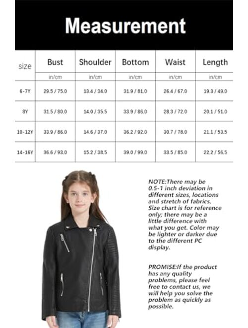 Giolshon 2023 Fall Girls Faux Leather Jacket for Kids PU Motorcycle Biker Outwear Children's Slim Coat