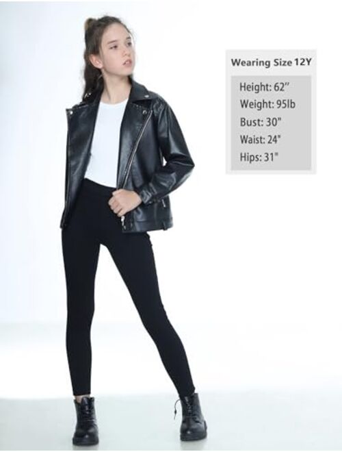 Mebius Girls Leather Jacket Kids Long Sleeve PU Faux Leather Pockets Youth Zip Up Outerwear Coats