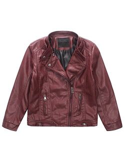 LJYH Boys Girls Faux Leather Jacket Kids Costume Motorcycle Coat Redwine Black