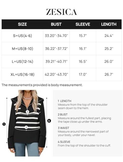 ZESICA Women's 2024 Winter Striped Sweaters 1/4 Zip V Neck Long Sleeve Chunky Knit Oversized Tunic Pullover Jumper Tops