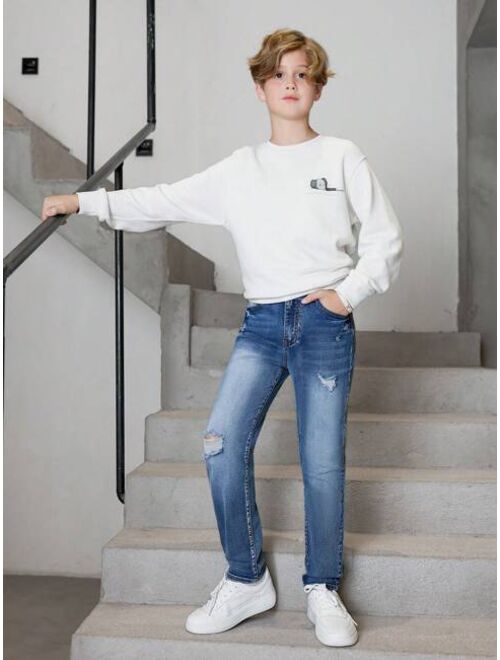 Shein Tween Boy Ripped Washed Jeans