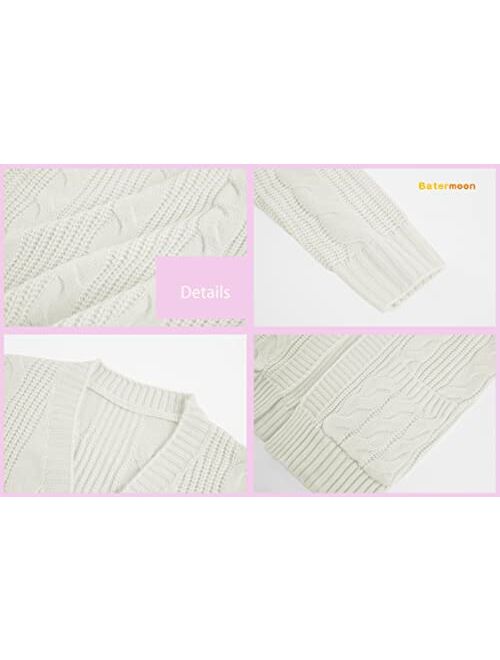 Batermoon Girls' Cardigan Sweaters Kids Cable Knit Casual Oversized Open Front Knitted Outerwear with Pocket