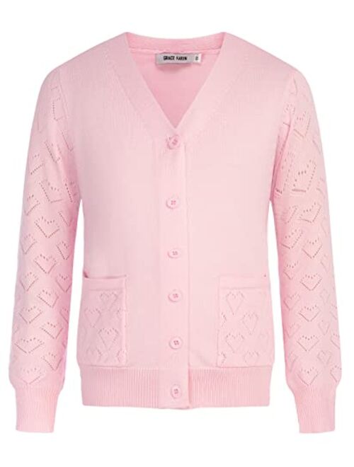 GRACE KARIN Girls Cardigan School Uniforms Hollow Knit Long Sleeve Button Sweater for 5-12Y