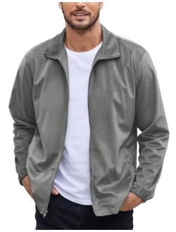 Men's Lightweight Velour Shirt Jacket Casual Long Sleeve Full Zip Shacket Jackets
