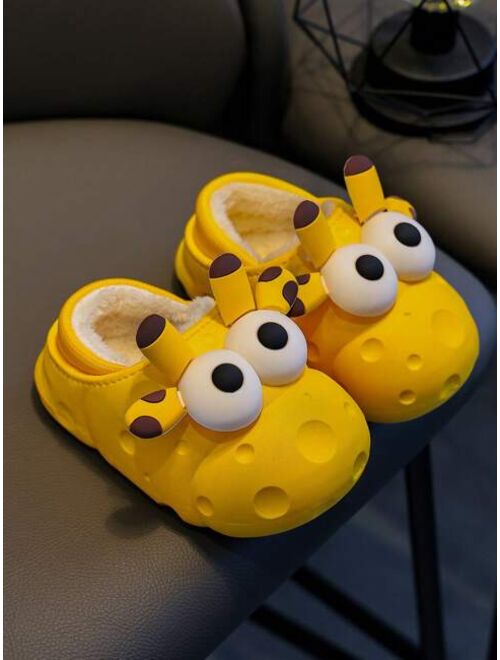 zhijinjiaju Kids' Slippers For Boys, Winter Baby Toddlers Indoor Anti-slip Plush Backless Shoes With Heel Cover