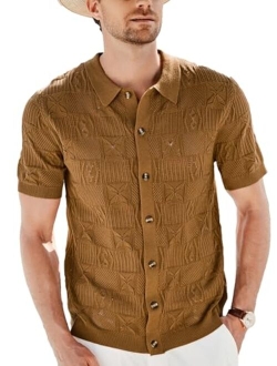 Mens Knit Button Down Polo Shirts Short Sleeve Beach Shirts for Men Casual Stylish Summer