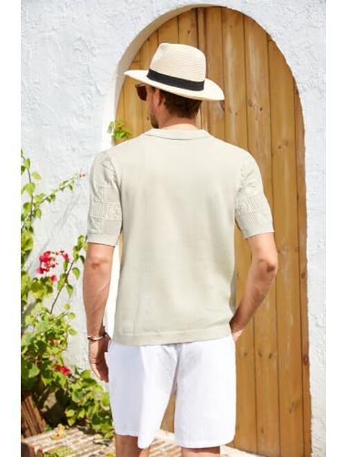 GRACE KARIN Mens Knit Button Down Polo Shirts Short Sleeve Beach Shirts for Men Casual Stylish Summer