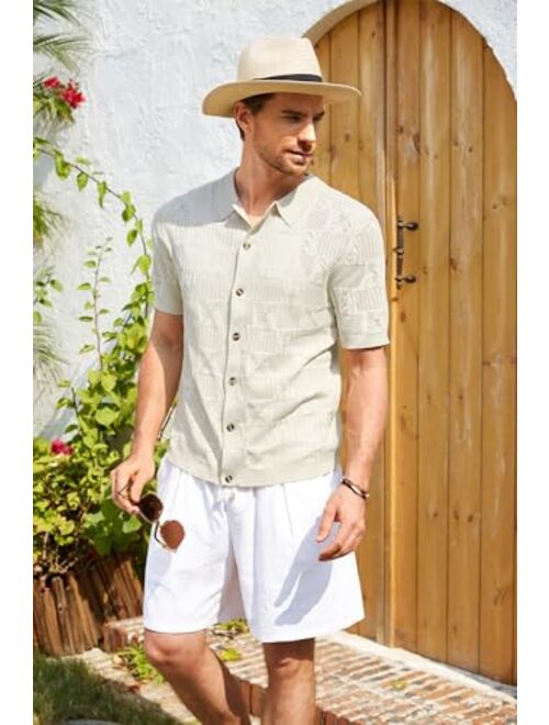 GRACE KARIN Mens Knit Button Down Polo Shirts Short Sleeve Beach Shirts for Men Casual Stylish Summer