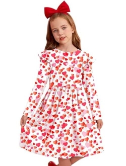IIMMER Valentine's Day Girls Ruffle Shoulder Long Sleeve Tunic Midi Dress 4-12 Years
