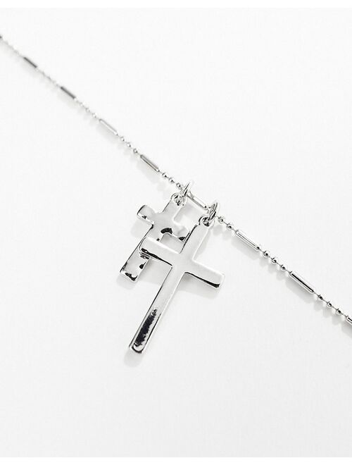 Faded Future double cross pendant necklace in silver