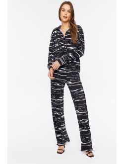 Abstract Print Shirt & Pants Set Black/White
