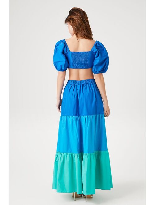 Forever 21 Crop Top &amp; Tiered Maxi Skirt Set Blue/Multi