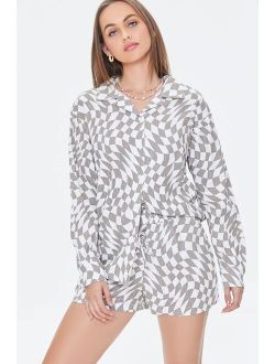 Checkered Print Shirt & Shorts Set Taupe/Multi