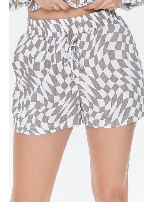 Forever 21 Checkered Print Shirt &amp; Shorts Set Taupe/Multi