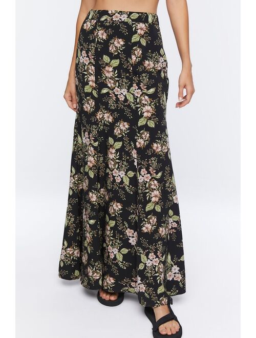 Forever 21 Floral Print Crop Top &amp; Skirt Set Black/Multi