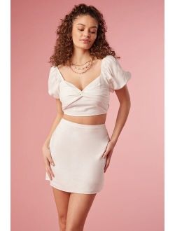 Linen Blend Crop Top & Mini Skirt Set White