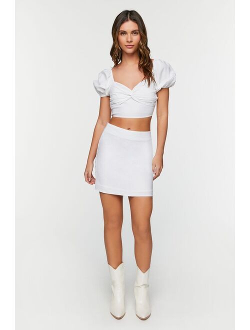 Forever 21 Linen Blend Crop Top &amp; Mini Skirt Set White