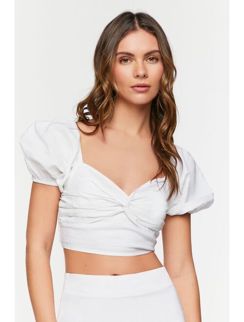 Forever 21 Linen Blend Crop Top &amp; Mini Skirt Set White