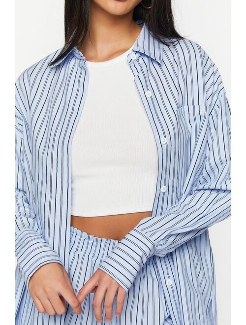 Forever 21 Striped Long Sleeve Shirt &amp; Shorts Set Light Blue/Multi