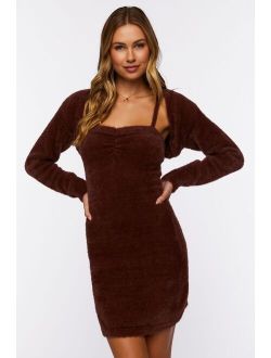 Fuzzy Mini Dress & Shrug Sweater Set Chocolate