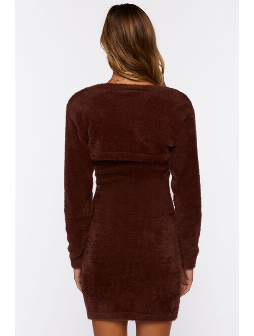 Forever 21 Fuzzy Mini Dress &amp; Shrug Sweater Set Chocolate