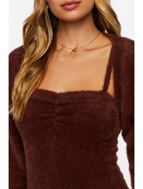 Forever 21 Fuzzy Mini Dress &amp; Shrug Sweater Set Chocolate
