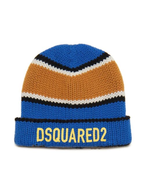 Dsquared2 Kids logo-print striped wool beanie