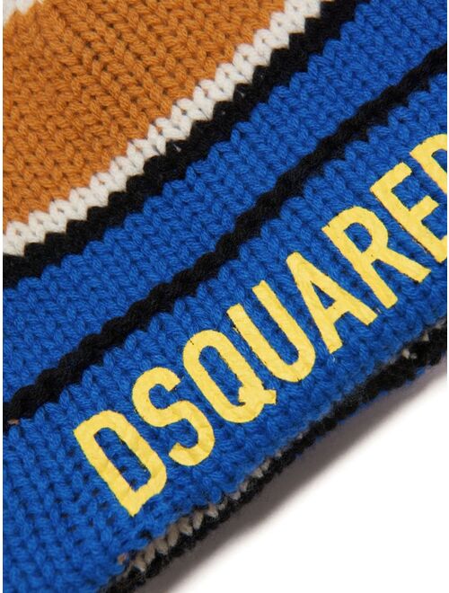 Dsquared2 Kids logo-print striped wool beanie