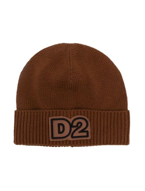 Dsquared2 Kids logo-patch ribbed-knit beanie