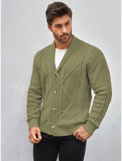 Manfinity Men'S Cable Knitted Button-Down Cardigan
