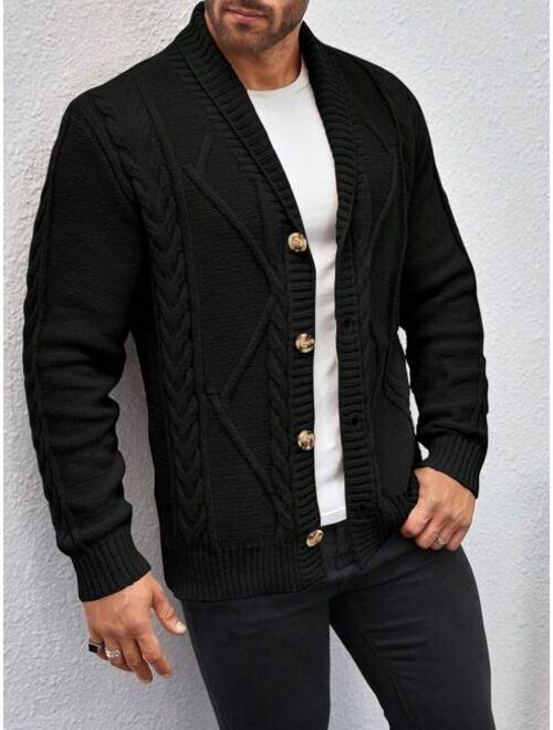 Shein Manfinity Men'S Cable Knitted Button-Down Cardigan
