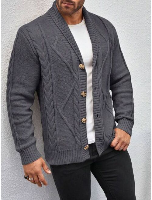 Shein Manfinity Men'S Cable Knitted Button-Down Cardigan