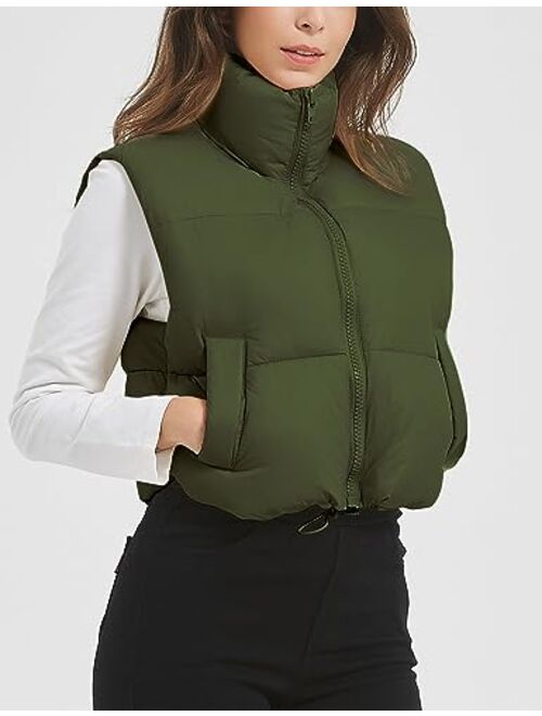PEHMEA Womens Cropped Puffer Vest Zip Up Stand Collar Sleeveless Jacket Winter Gilet Puffy Vest