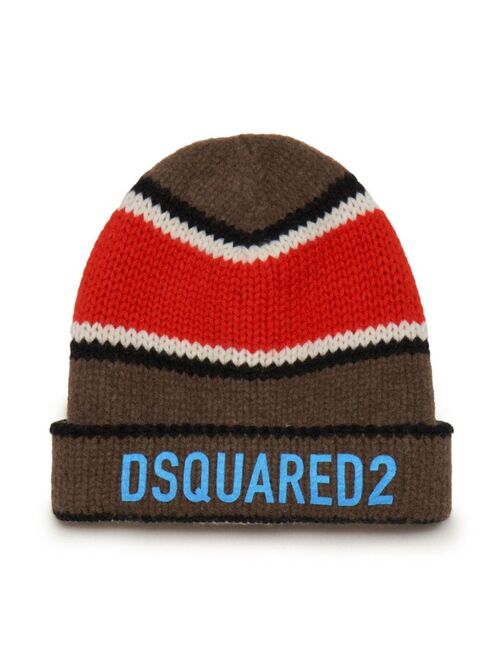 Dsquared2 Kids logo-print striped wool beanie
